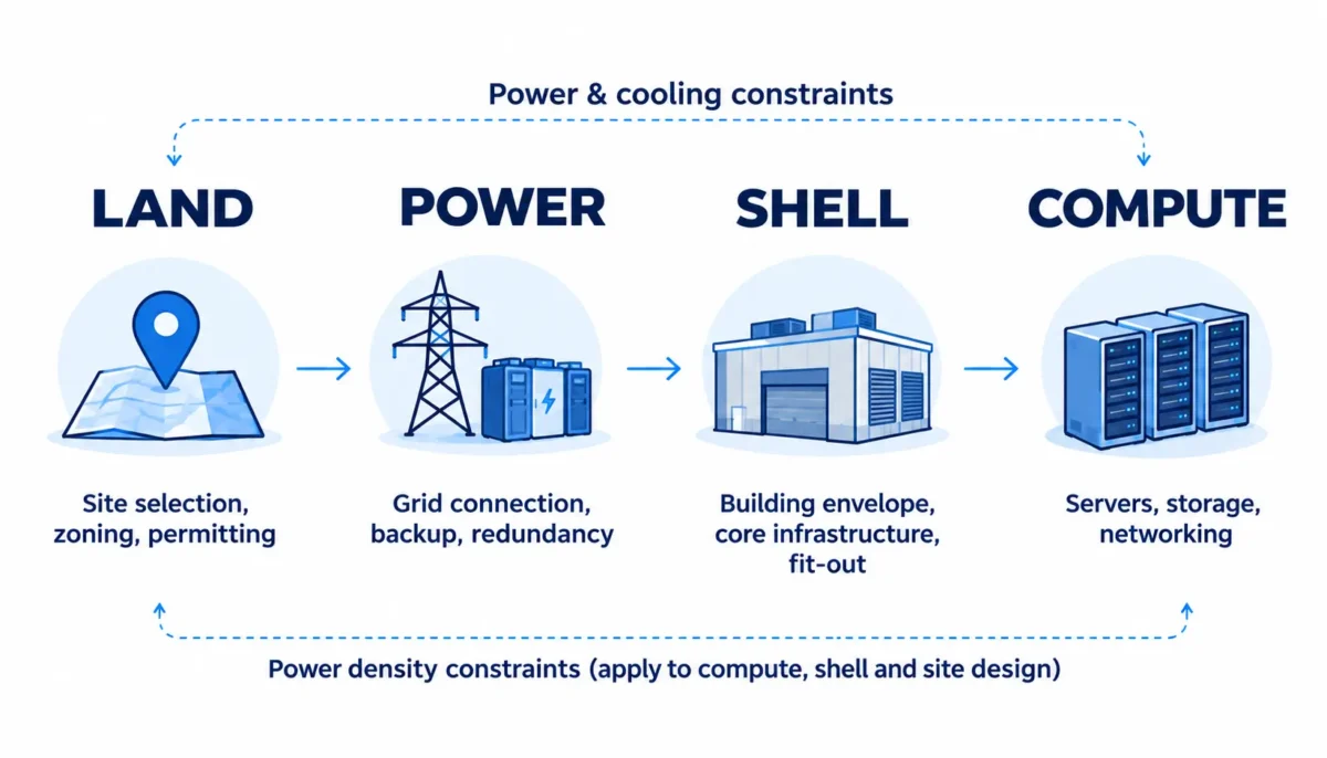 The Four Pillars of Data Center Infrastructure: Land, power, shell, and compute. Yamna Co